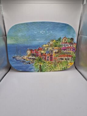 Large Plastic Serving Platter 222 Fifth Sage Boat Italian Coastal Village